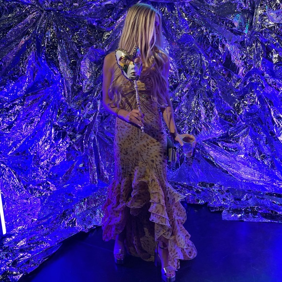 Yellow Evening Dress Gown beaded Roberto cavalli vibes Y2K mermaid style - Picture 11 of 16